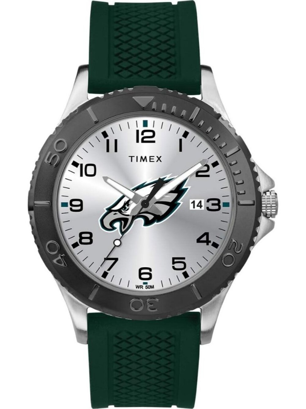 Men Silver Green Rubber Band Analog NFL Gamer Philadelphia Eagles Luminant Watch